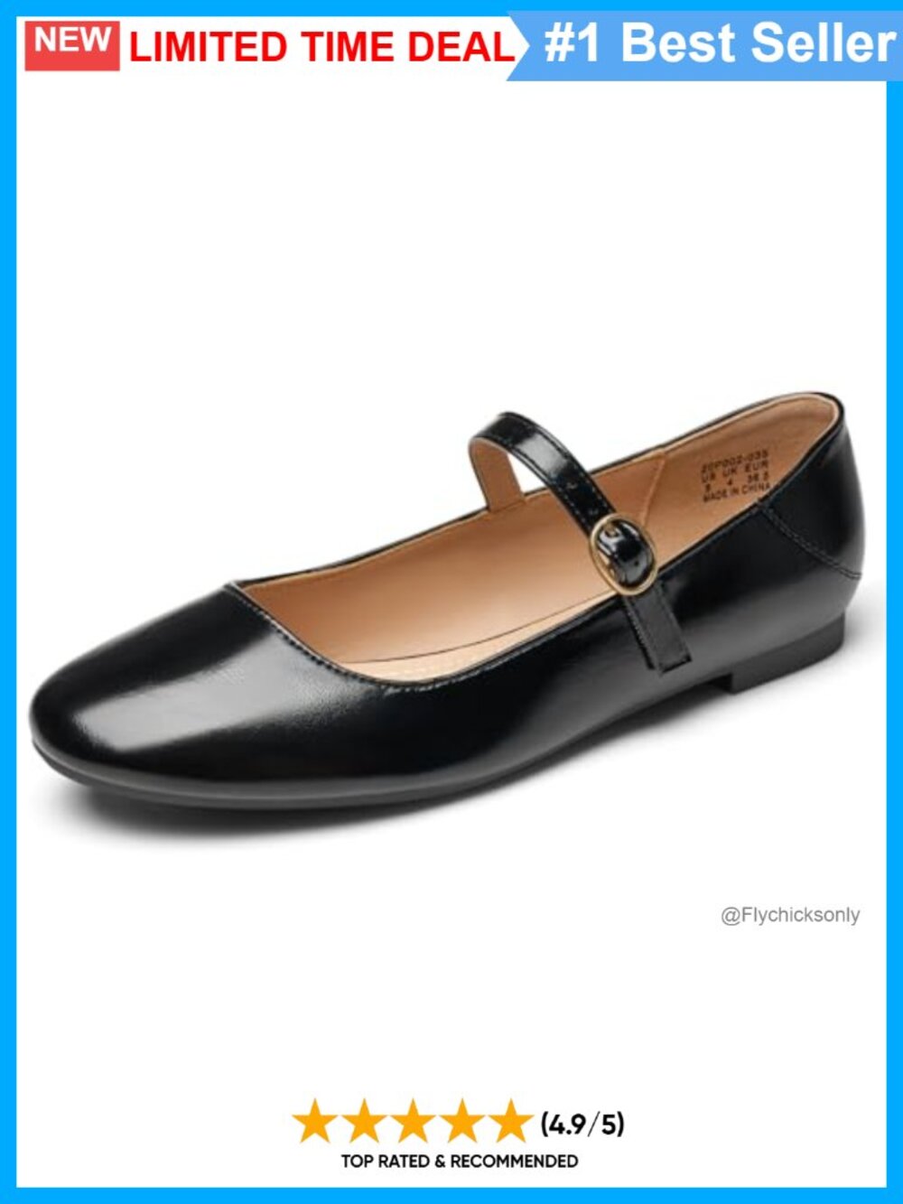 Faux Leather Mary Jane Flats Round Toe Buckle Strap Comfortable Work Shoes